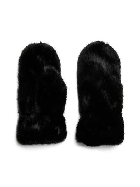 PIECES Faux Fur Mittens in Black