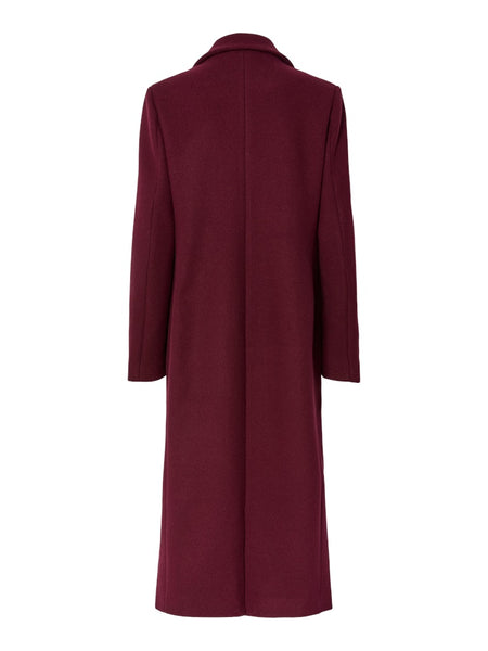 PIECES Long Coat in Maroon