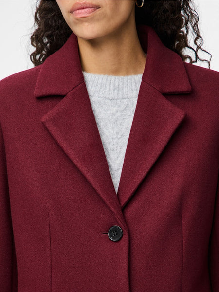 PIECES Long Coat in Maroon