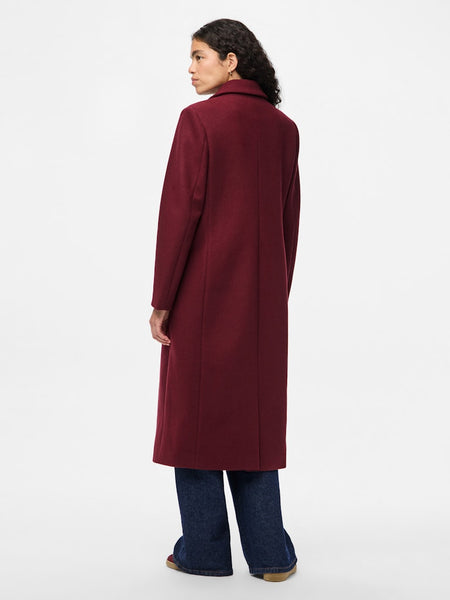 PIECES Long Coat in Maroon