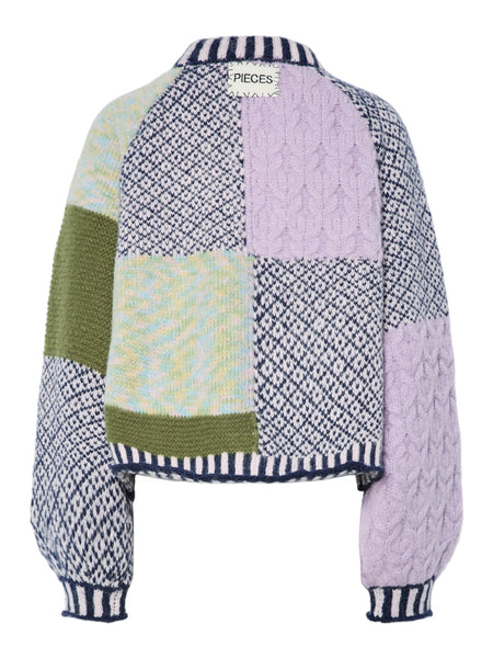 PIECES Patterned Block Colour Knit Jumper in Lilac