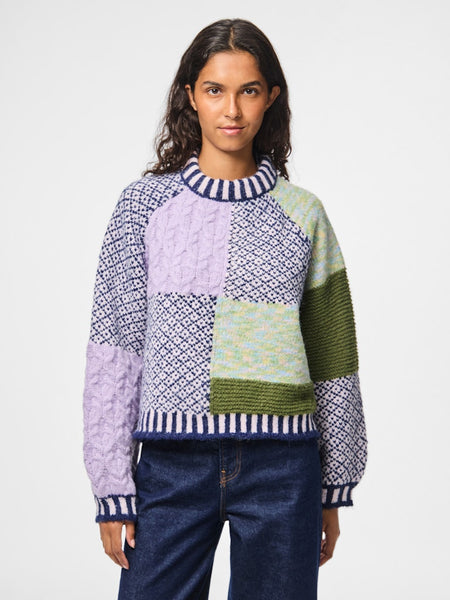 PIECES Patterned Block Colour Knit Jumper in Lilac