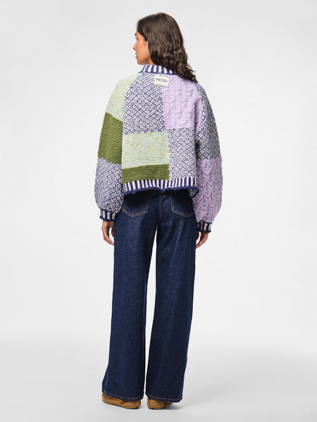 PIECES Patterned Block Colour Knit Jumper in Lilac