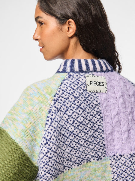 PIECES Patterned Block Colour Knit Jumper in Lilac