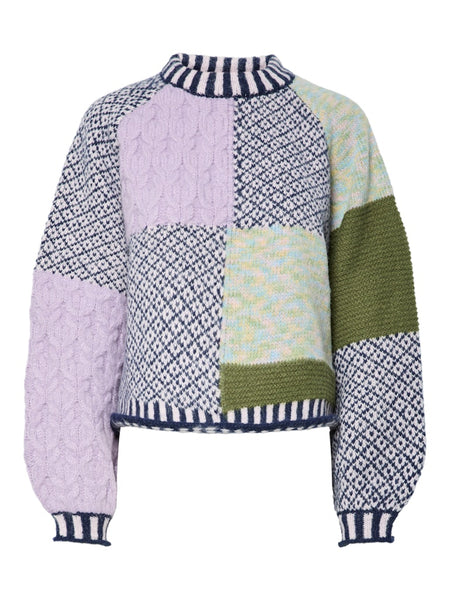 PIECES Patterned Block Colour Knit Jumper in Lilac