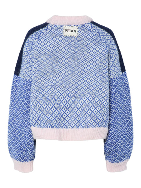 PIECES Patterned Block Colour Knit Jumper in Blue