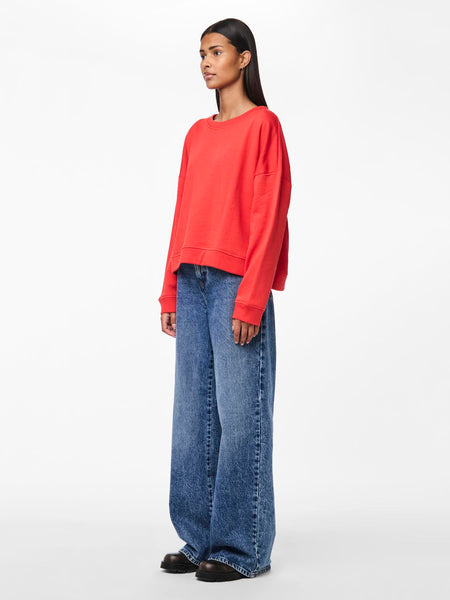 Pieces Round Neck Sweatshirt in Red