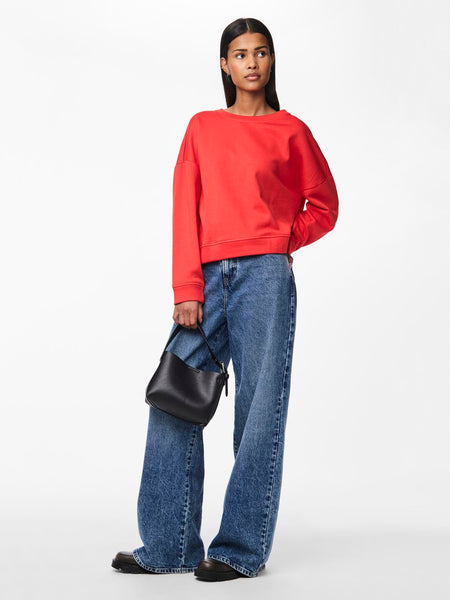 Pieces Round Neck Sweatshirt in Red