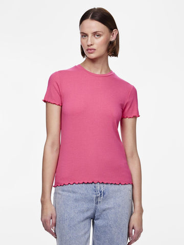 Pieces Ribbed T-Shirt in Pink