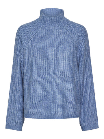 Pieces Knitted High Neck Jumper in Blue