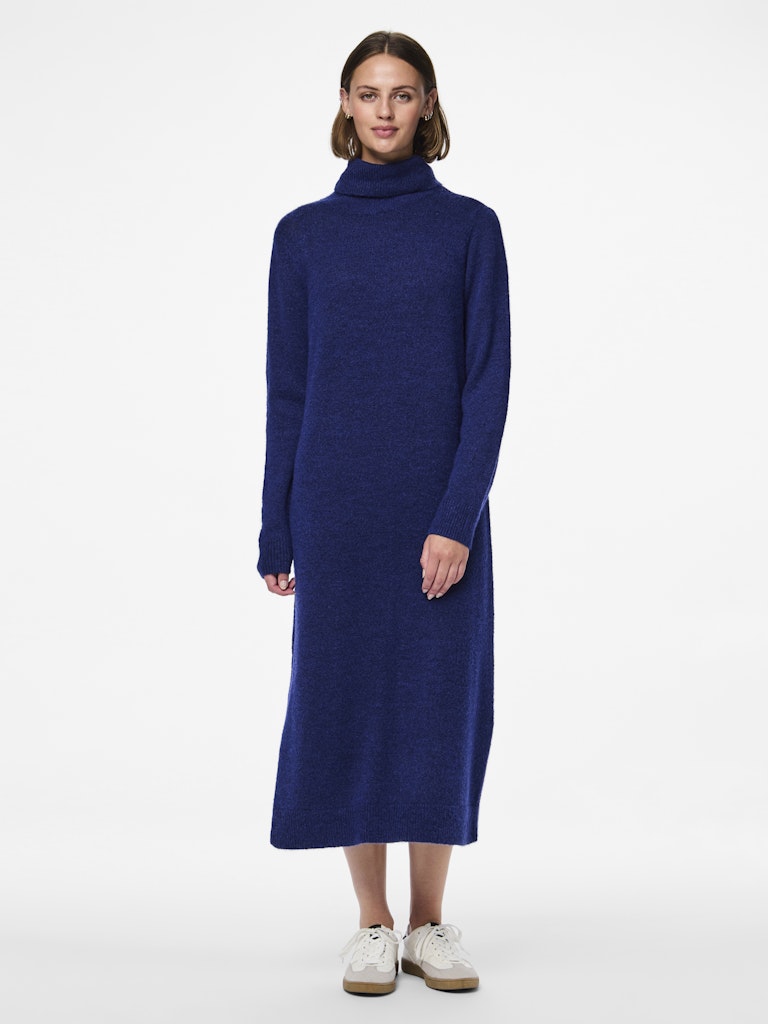 Pieces Knitted Roll Neck Midi Dress in Blue