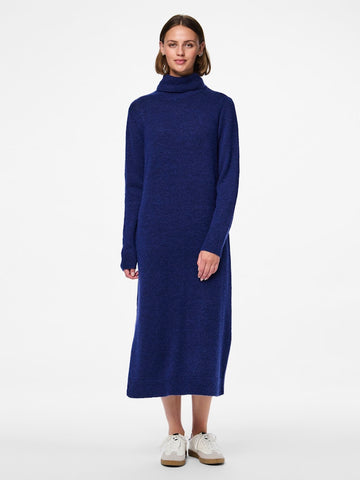 Pieces Knitted Roll Neck Midi Dress in Blue