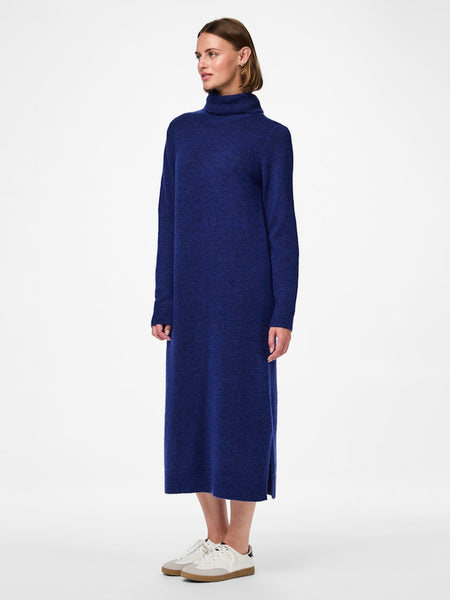 Pieces Knitted Roll Neck Midi Dress in Blue