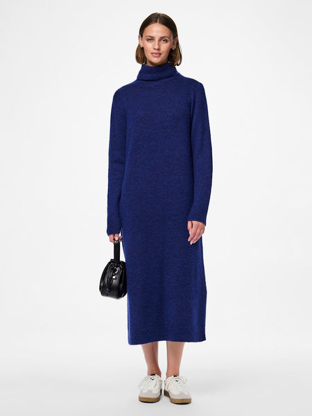 Pieces Knitted Roll Neck Midi Dress in Blue