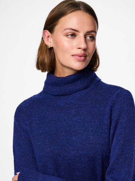 Pieces Knitted Roll Neck Midi Dress in Blue