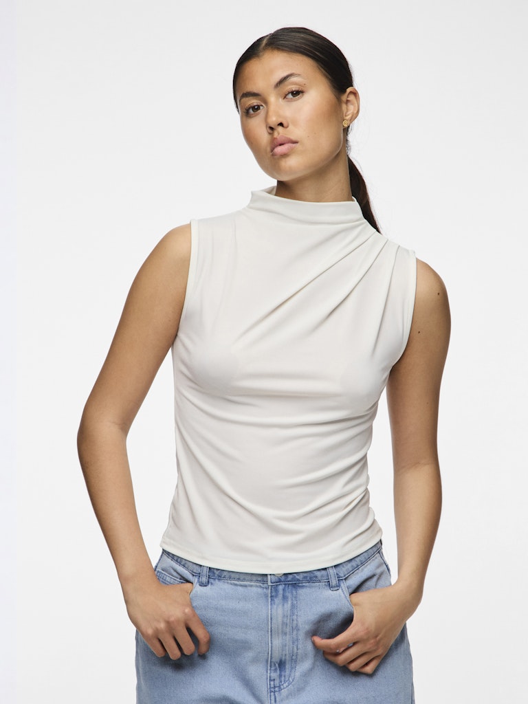 Pieces Sleeveless Draped Top in White