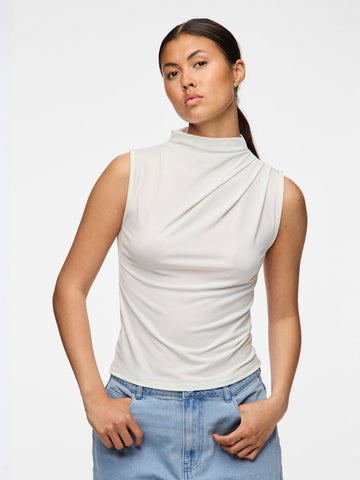 Pieces Sleeveless Draped Top in White