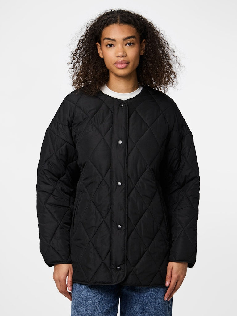 PIECES Oversized Quilted Jacket in Black