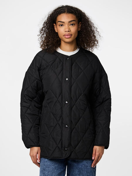PIECES Oversized Quilted Jacket in Black