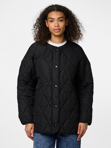 PIECES Oversized Quilted Jacket in Black