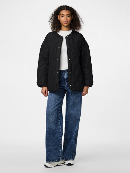 PIECES Oversized Quilted Jacket in Black