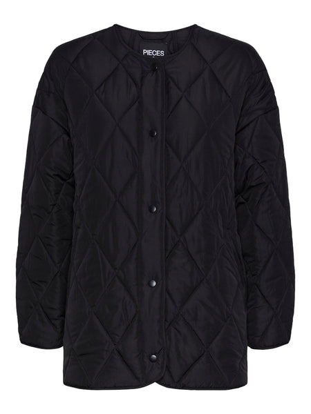 PIECES Oversized Quilted Jacket in Black