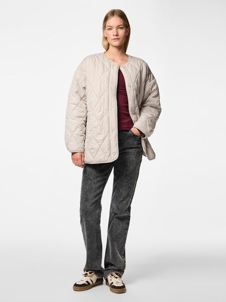 PIECES Oversized Quilted Jacket in Beige