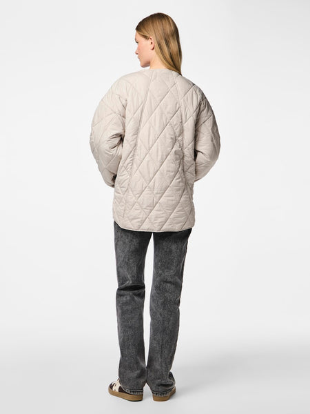 PIECES Oversized Quilted Jacket in Beige