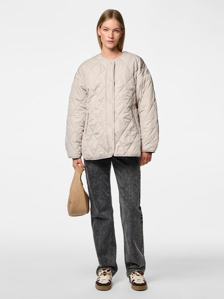 PIECES Oversized Quilted Jacket in Beige