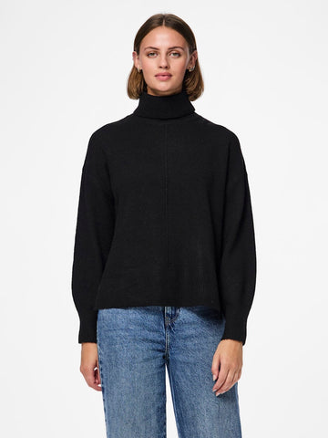 PIECES Knitted Roll Neck Jumper in Black