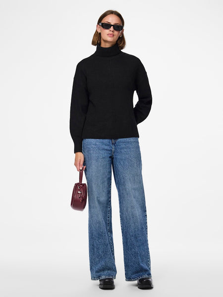 PIECES Knitted Roll Neck Jumper in Black