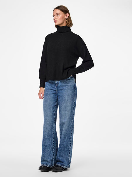 PIECES Knitted Roll Neck Jumper in Black