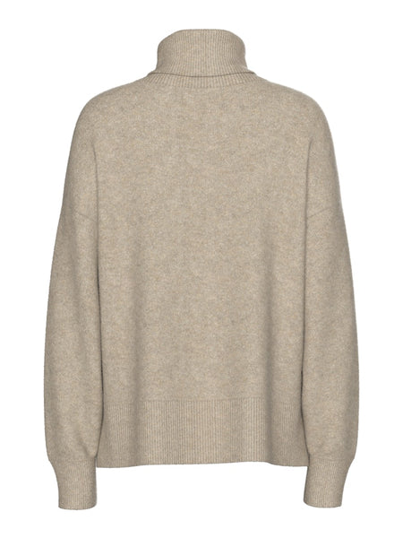PIECES Knitted Roll Neck Jumper in Beige