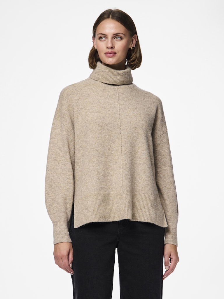 PIECES Knitted Roll Neck Jumper in Beige
