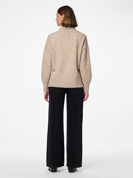 PIECES Knitted Roll Neck Jumper in Beige