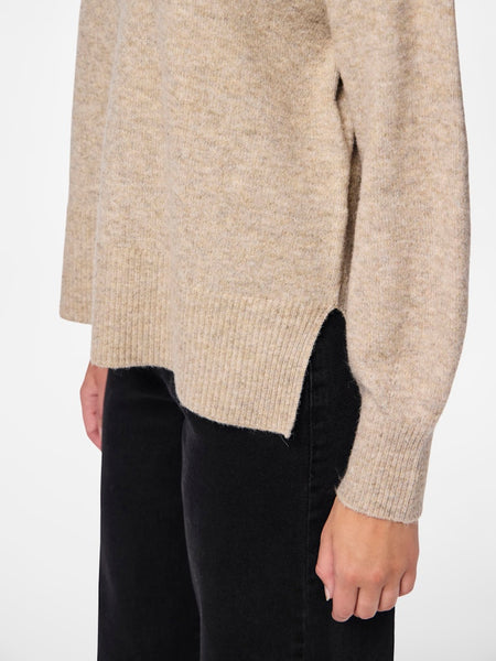 PIECES Knitted Roll Neck Jumper in Beige