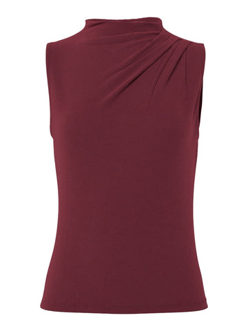 PIECES Sleeveless Draped Top in Maroon