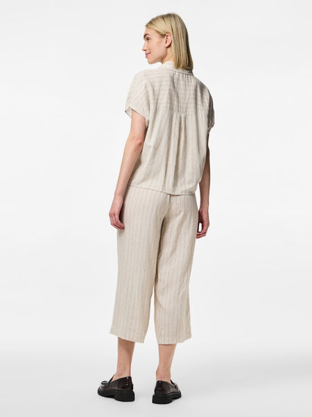 Pieces Striped Linen Blend Culottes in Beige