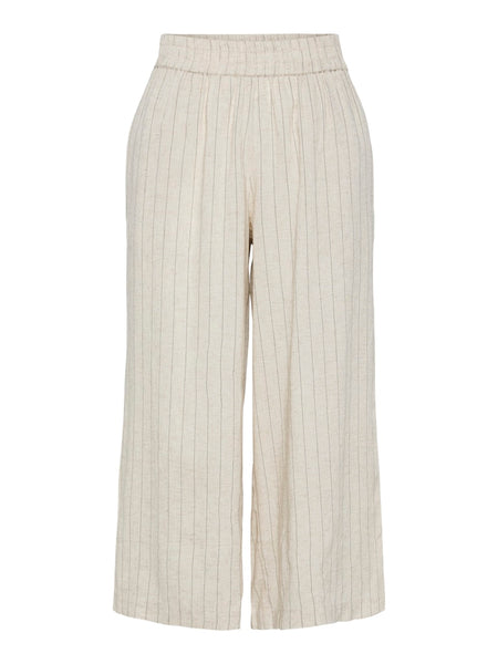 Pieces Striped Linen Blend Culottes in Beige