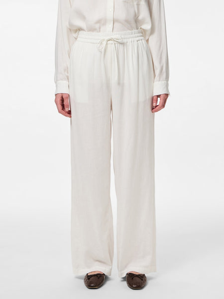 Pieces Wide Leg Linen Blend Trousers in White