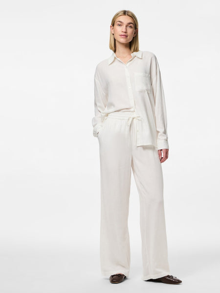 Pieces Wide Leg Linen Blend Trousers in White