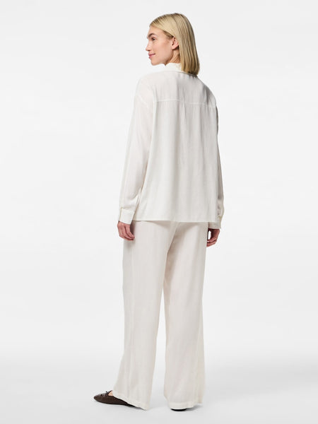 Pieces Wide Leg Linen Blend Trousers in White