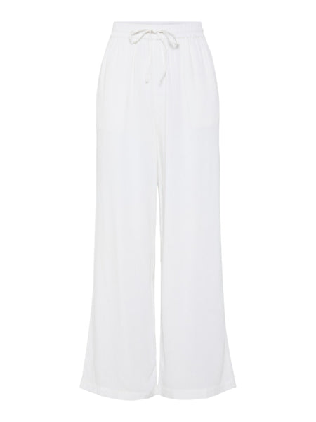 Pieces Wide Leg Linen Blend Trousers in White