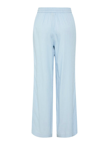 Pieces Wide Leg Linen Blend Trousers in Blue