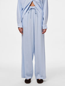 Pieces Wide Leg Linen Blend Trousers in Blue