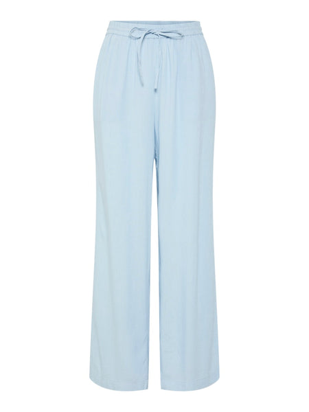 Pieces Wide Leg Linen Blend Trousers in Blue