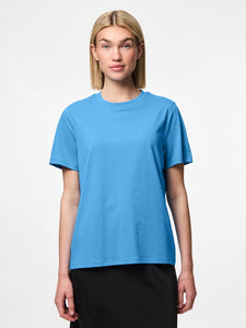 Pieces Plain T-Shirt in Azure Blue