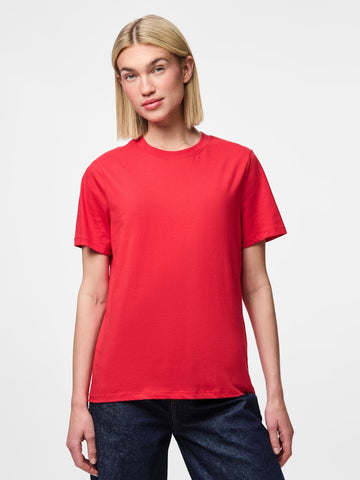 Pieces Plain T-Shirt in Red