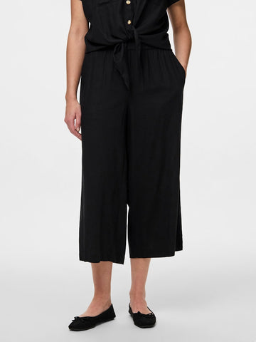 Pieces Linen Blend Culottes in Black