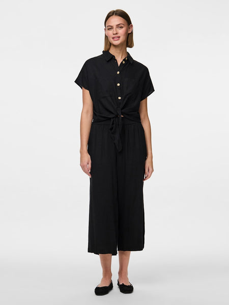 Pieces Linen Blend Culottes in Black